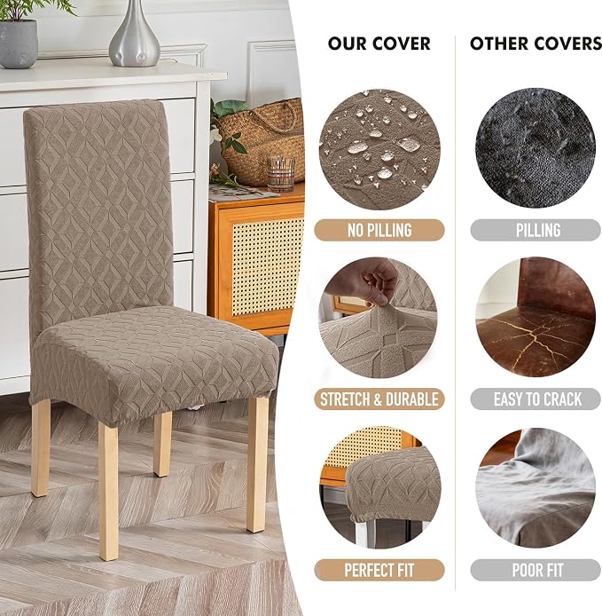 Genina Waterproof Chair Covers for Dining Room Set of 4, Removable Washable Chair Slipcover Protectors, Taupe