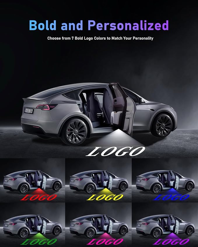 LOWEEY Car Door Lights Logo Projector Compatible with Tesla Accessories for Model Y 3 X S, No Fade 4K-HD Puddle Lights Car Welcome Light 3D Laser Ghost Shadow Light (Blue Logo)