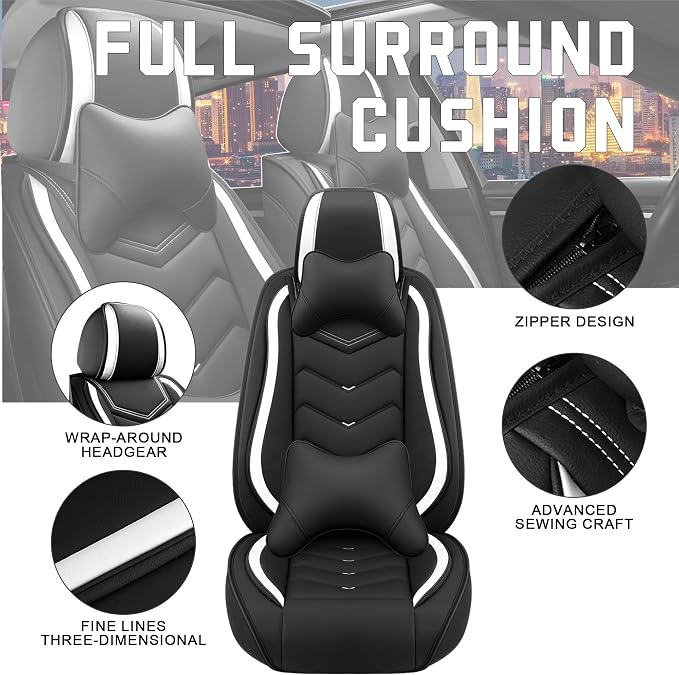 CTDS Car Seat Covers for Honda Civic 2000-2026, Stylish Sport Seat Cover, Premium Nappa Leather Car Seat Cover. Automobile Seat Covers Sets.(Luxury 2 Seats/Black White)