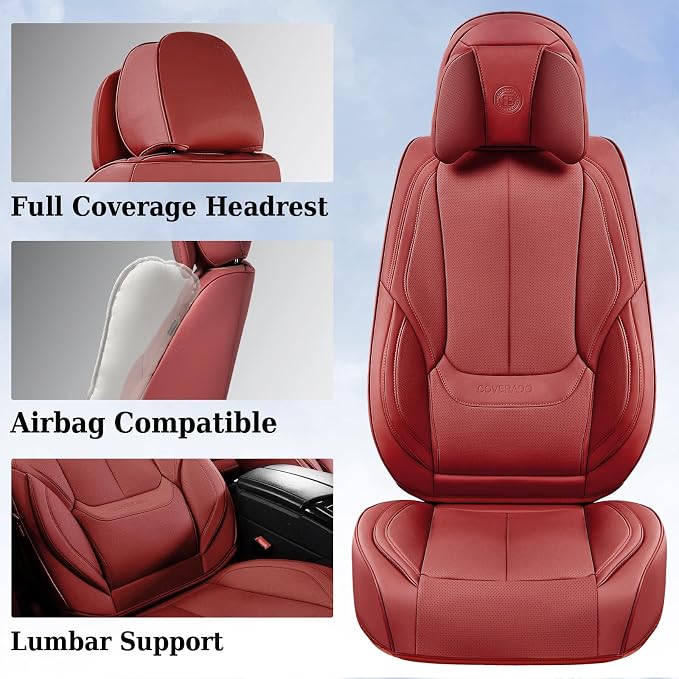 Coverado Car Seat Covers, Seat Covers for Cars, Waterproof Leather Auto Seat Protectors, Leather Car Seat Cushion, Car Interiors Accessories Universal Fit for Most Cars