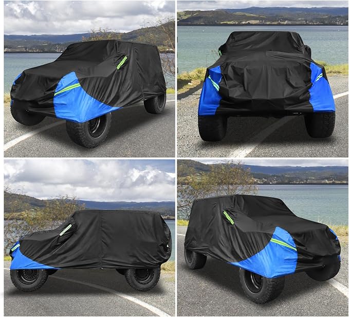 X AUTOHAUX for Jeep Wrangler Cover 2 Door Waterproof SUV Covers for Jeep Wrangler Unlimited Sport/Sahara/Rubicon JK JL TJ YJ All Weather Protection Outdoor Black Blue | for Jeep Wrangler Unlimited Sport Sahara Rubicon JK JL TJ YJ, All Weather Protectio...