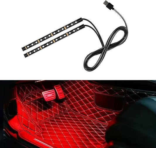 Car LED Strip Light, 24 LED 12V USB Port, Red | RGB Neon Auto Interior Atmosphere Lights, Under Dash Ambient Night Light, Universal Decorative Lamp Accessory for Car Truck