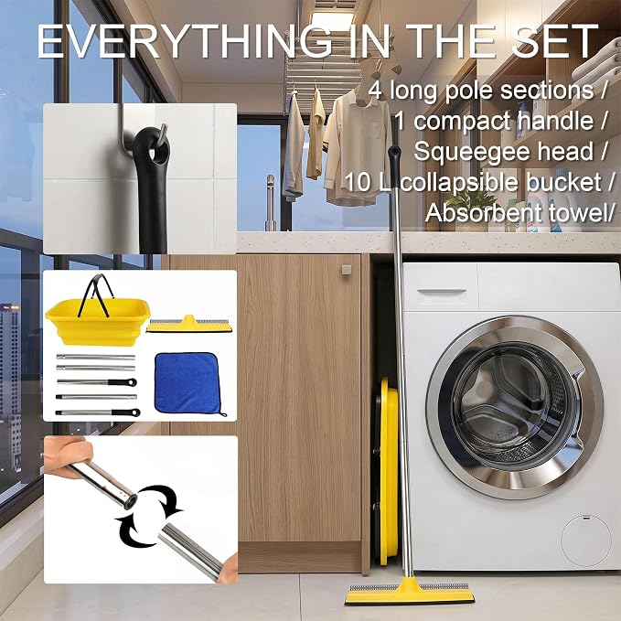 Window Cleaning Kit, 56-Inch Squeegee & 10L Collapsible Bucket | Squeegee & 10L Bucket