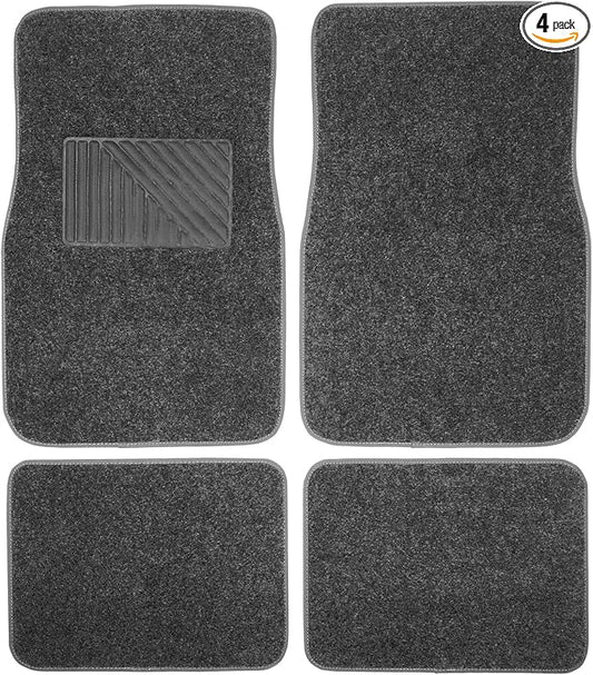 Premium 4-Piece Carpet Car Floor Mats Set with Heel Pad - Universal Fit for for Cars, Trucks & SUVS (Charcoal Gray)