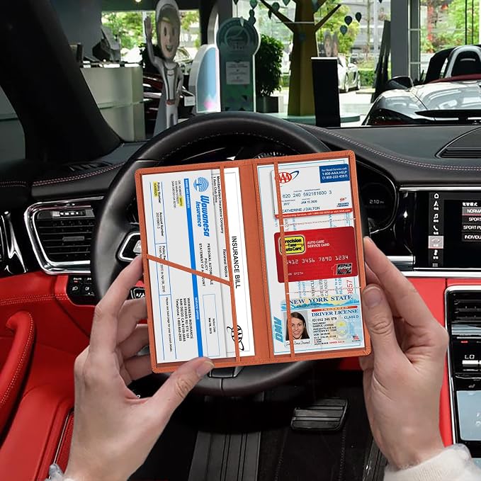 TOURSUIT Car Registration & Insurance Card Holder, Brown | Vehicle License Document Organizer, Glove Box Compartment, Interior Car Accessories, For Women Men