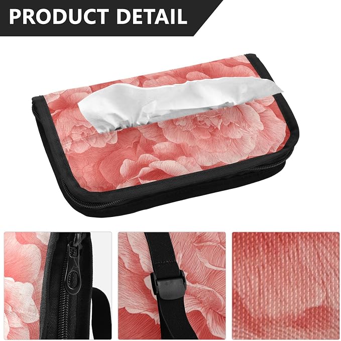 Car Tissue Holder Car Napkin Holder Tissue Box Dispenser Storage Case Sun Visor Mask Holder Accessories with Adjustable Straps Reusable Refillable Red Roses Petals
