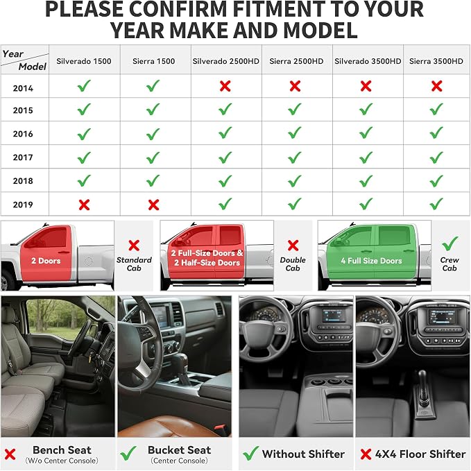YITAMOTOR Floor Mats Fit 2014-2018 Chevy Silverado/GMC Sierra 1500 Crew Cab | Fit 2015-2019 Chevy Silverado / GMC Sierra 2500HD/3500HD Crew Cab, Custom Fit TPE All Weather Protection, 1st & 2nd Row