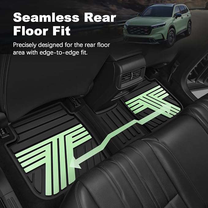 Rubber Floor Mats for Honda CR-V 2026 2025 2024 2023 (Gasoline & Hybrid) | All Weather Custom Fit Heavy Duty Car Mats for CRV, 1st & 2nd Row, Black & Green