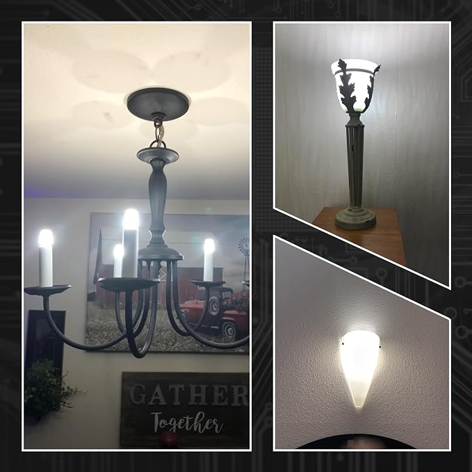 E12 Candelabra Light Bulb Dimmable 4W 450lm 6000K Daylight White, 4 Pack | Equivalent 40 Watt, AC120V, Candle Small Base for Chandelier Pendant Dining Rooms Living Rooms Bedrooms Office, No-flicker