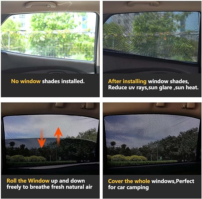 Car Rear Side Window Shades for Pickup Trucks,7 Seats Larger SUVs, Breathable Stretchy Mesh Car Sun Shades Covers for Camping, Anti-Sun Glare, Reduce UV Rays,Privacy Protecstion,2 Pack