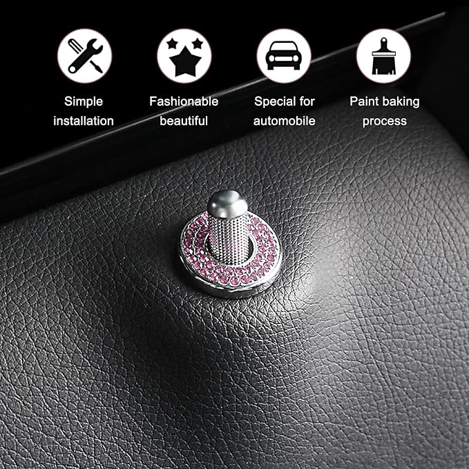 4 Pack Bling Car Inner Door Lock Covers, Rhinestones Pull Rod Bolt Decoration Stickers, Bling Car Accessories for Women, Compatible with Mercedes-Benz A/B/C/D/E Class (Pink)