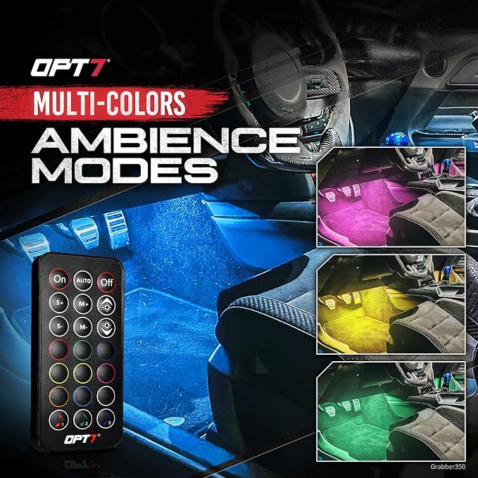 OPT7 Aura Double Glow RGB Interior Truck & SUV Lights with Remote Control | Ultra Bright Ambient Glow, Extended Underdash Lighting, 6PC Multicolor LED Strip, Sound Sync, 12V Crew Cab Truck Accessories