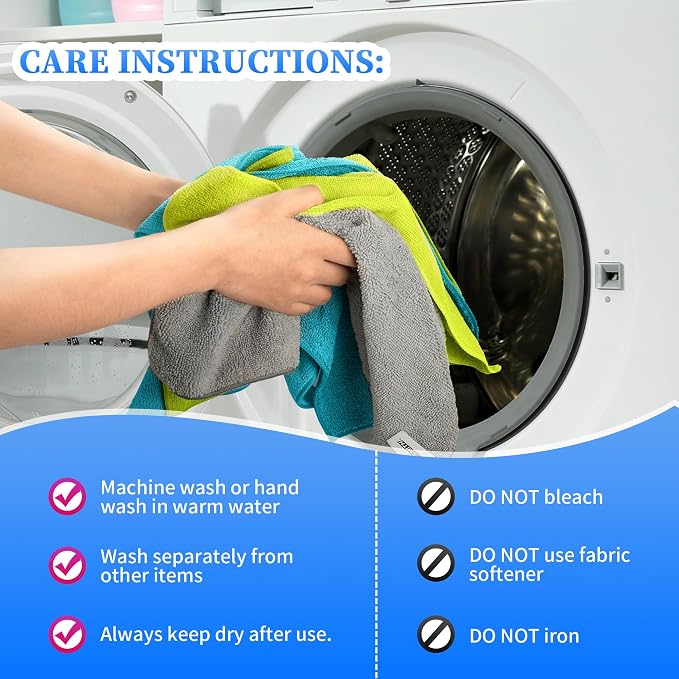 FIXSMITH Microfiber Cleaning Cloth - Pack of 24, Multi-Functional Cleaning Towels, Size: 12 x 16 in, Highly Absorbent Cleaning Rags, Lint-Free, Streak-Free Cleaning Cloths for Car Kitchen Home Office