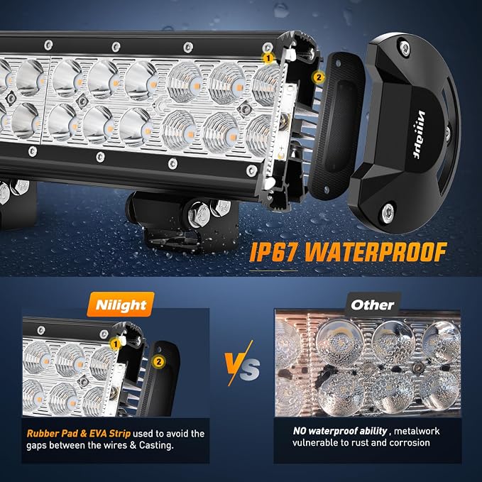 Nilight LED Light Bar 20 Inch 126W Spot Flood Combo Amber Beam Off Road Lamp Fishing Hunting Emergency Deck Work Lighting for Trucks UTV Pick-up Van Boat Tractor