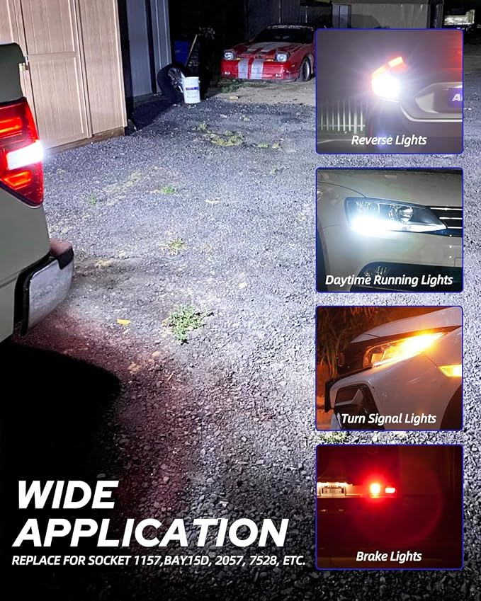 AUTOONE White 1157 LED Light Bulbs, 700% Brighter & 6500K White 7528 2057 2357 LED Bulbs for Backup Reverse Parking Signal Blinker Tail DRL Brake Lights, 2PCS