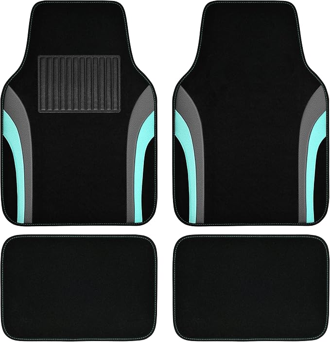 CAR PASS Leather Sporty Car Floor Mats Carpet, Universal Waterproof Automotive Floor Mat Fit for Sedans, Cars, Mid Trucks, Vans, SUV, Set of 4 (Black and Mint)
