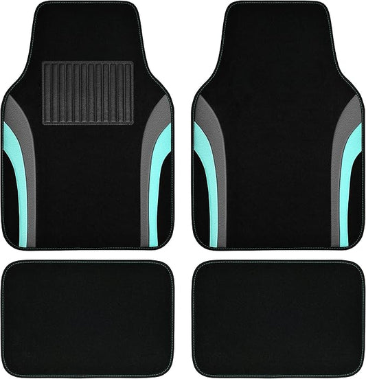 CAR PASS Leather Sporty Car Floor Mats Carpet, Universal Waterproof Automotive Floor Mat Fit for Sedans, Cars, Mid Trucks, Vans, SUV, Set of 4 (Black and Mint)
