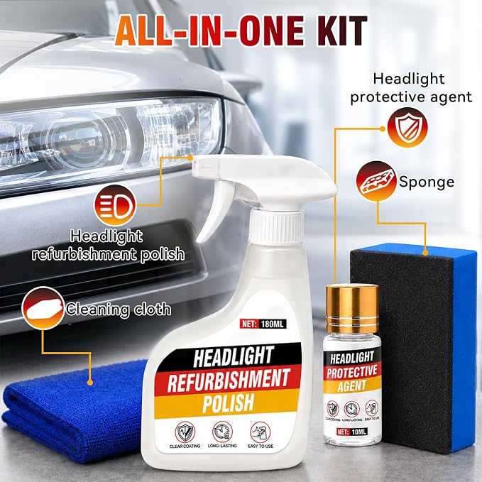 Car Headlight Restoration Kit, Vehicle Headlight Cleaner for Yellowed, Oxidized, Foggy and Cloudy Headlights, Headlight Repair Kit Helps Improve Night Driving Visibility for Cars, Trucks and SUVs