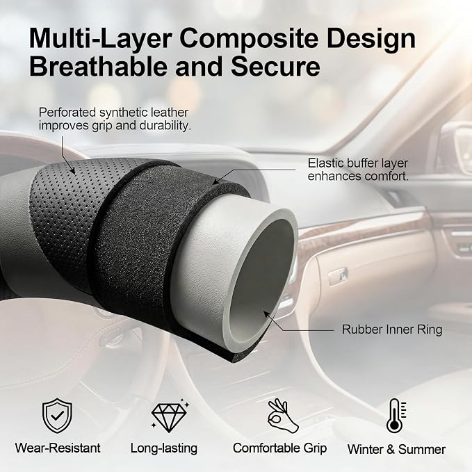West Llama Customized Auto Car Steering Wheel Cover for Toyota Camry 2006-2025 2026 SE XSE Hybrid LE XLE 2006-2026, Microfiber Leather, 14.5-15inch, Black + Gray
