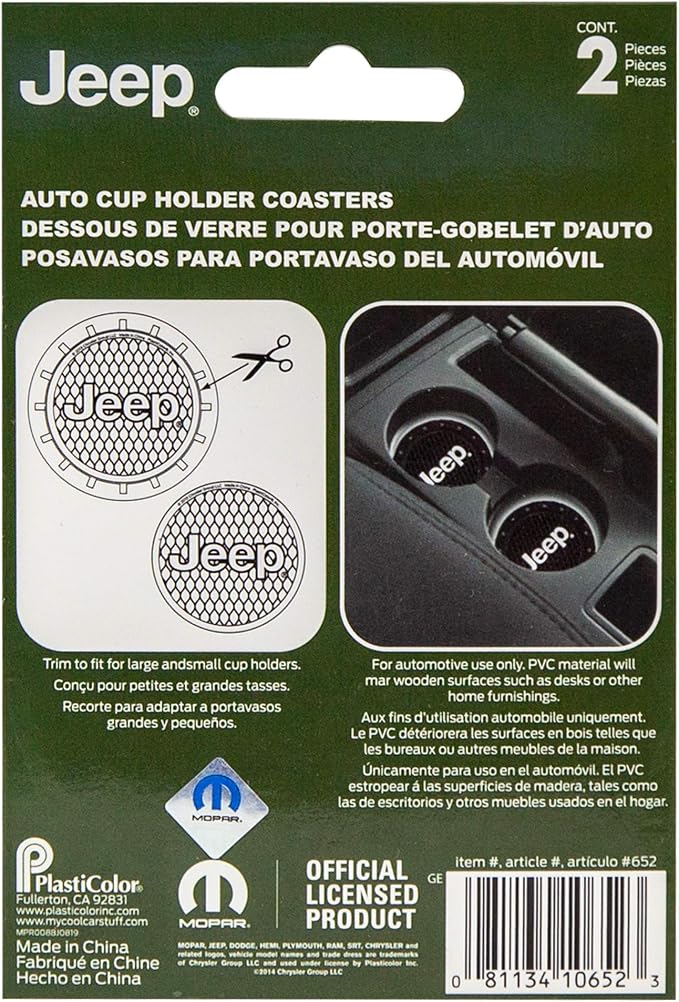Plasticolor 000652R01 Jeep Logo Auto Car Truck SUV Cup Holder Coaster 2-Pack , Black