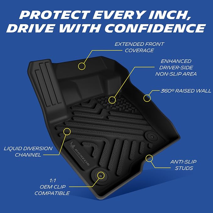 Michelin Vehicle Mats, All-Weather TPE Custom Fit Liner for 2015-2024 Ford Edge (3 Piece), Premier