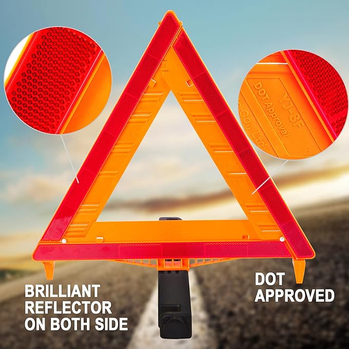 CARTMAN 3PK DOT Approved Foldable Road Safety Warning Triangles | Heavy weighted anti-tip base, high visibility reflect panels, fully compliant with US FMVSS 571.125 roadside safety rules