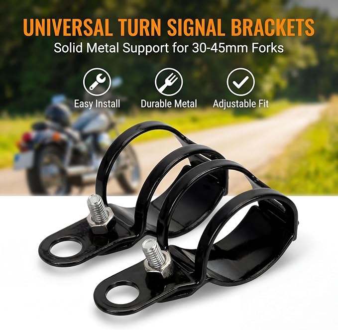 ANKIA 1 Pair Universal Metal Motorcycle Turn Signal Indicator Light Bulb Lamp Mounting Brackets Clamp Holder Support for 30-45mm Front Fork Accessories (Turn Signal Brackets-Black)