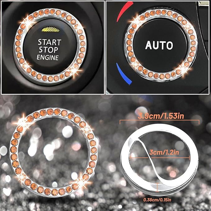 NBTEPEM 8 pcs Bling Car Accessories Set for Women, Steering Wheel Cover, Sparkly Seat Belt Covers, Bling Gear Shift Cover, Universal Fit Most Cars (Champagne Diamond)