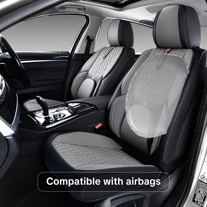 Universal Car Seat Cover for Cars, Black and Gray, with Lumbar Support, | Car Seat Cover Full Set,Premium Artificial Leather, Waterproof and Easy to Clean, Airbag Compatible