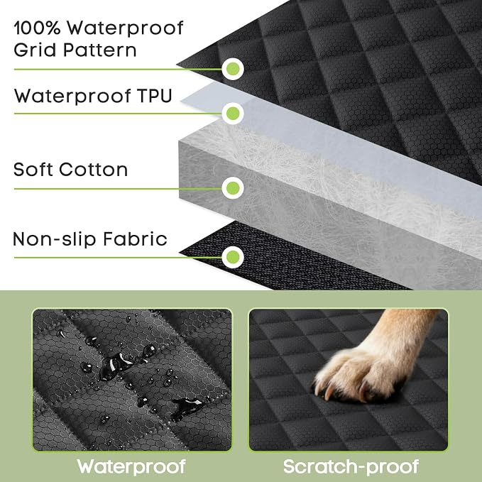 Back Seat Cover for Dogs, Bench Seat Cover Protector with Side Flaps | 600D Oxford, Waterproof Scratchproof Non-Slip Car Seat for Dogs, Velcro Openings for Child Seat Access, Fits Cars Trucks SUVs
