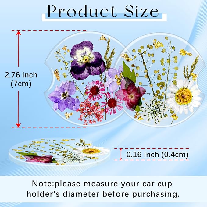 Swooflia Flower Car Cup Holder Coasters for Women - 2.75 Inch Cute Resin Clear Automotive Drink Cupholder Insert Car Accessories 2 Pack White Purple