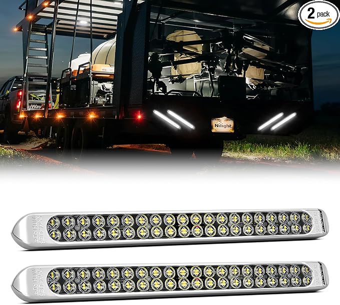 Nilight LED Tail Light 2PCS 17" 40LED White Running Tail Reverse Lights | W/ Chrome Bezel Waterproof Surface Mount For 12V Towing Trailer Truck RV Camper Boat Identification