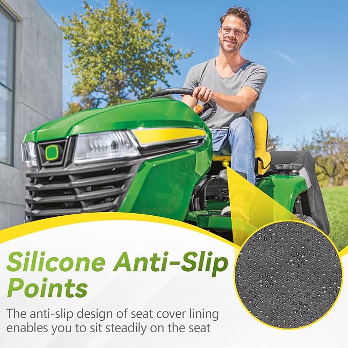 Lawn Mower Seat Cover, Weatherproof Heavy Duty Tractor Seat Cover for John Deere LP92324 Cub Cadet Riding Lawn Mower, 600D Oxford Fabric with Storage Pouch, Medium