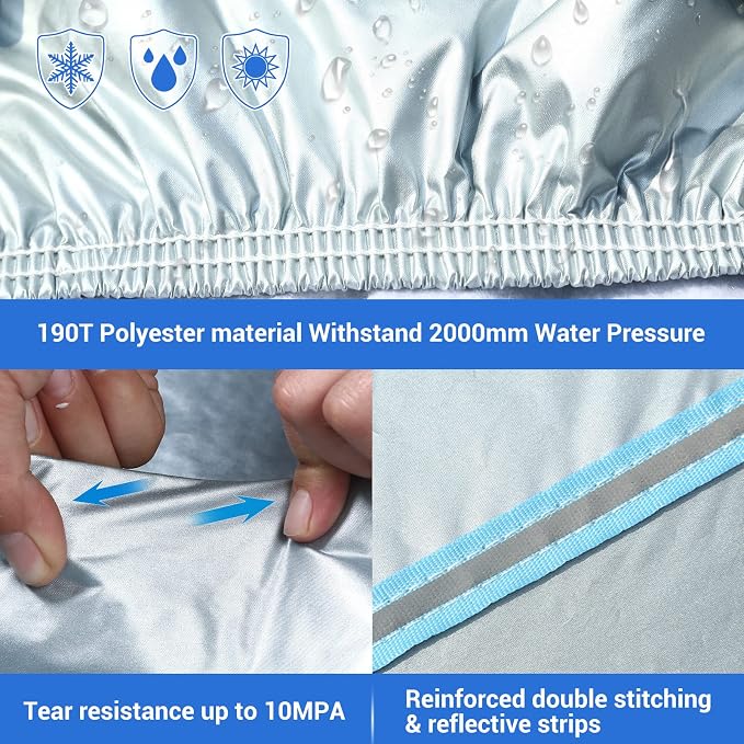 Tecoom Car Cover Waterproof All Weather, 8 Layers Soft Cotton Fleece Lining SUV Car Cover with Zipper Door & Lock, Windproof Rain Sun UV Hail Protector Full Exterior Covers Fit SUV (206-215 Inches)