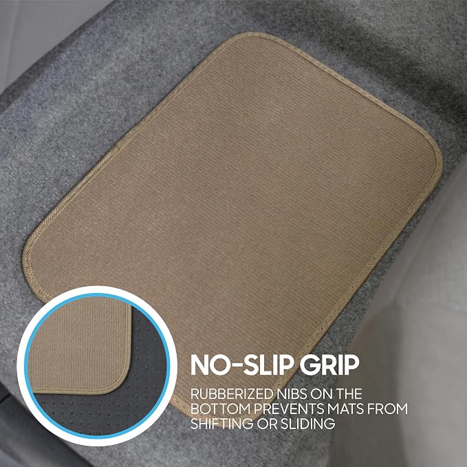 BDK Premium Medium Beige Carpet Floor Mats for Cars - Universal Fit Interior 4-Piece Car Mats Full Set with Vinyl Heel Pad Protector - Cute Car Accessories Interior Floor Covers for SUVs & Trucks