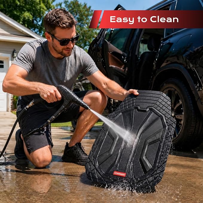 Coverado Car Floor Mats for Cars, Waterproof Car Mats All Weather Truck Floor Mats for SUV, Automotive Heavy Duty Floor Mat Full Set Universal Trim to Fit Car Mats for Cars SUV Truck (4 Pcs,Black)