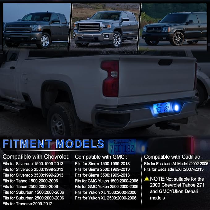 LivTee LED License Plate Light Assembly, Tag Light Fits Chevy Silverado 1500 2500 3500 1999-2013, Tahoe, Suburban, Fits GMC Sierra, Yukon XL, Cadillac Escalade, Car Accessories, Blue