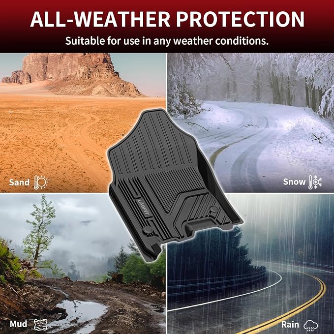 LASFIT Floor Mats 1st Row Only for Ram 1500 2019-2024 Crew Cab and Quad Cab Front Bucket Seat, Not for RAM 1500 Classic, All Weather TPE Custom Fit Car Mats Truck Front Liners, Black
