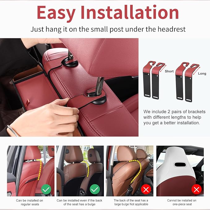 Car Rear Backseat Extra Multifunctional Drink Cup Holder Organizers with Tissue Storage Box Organizer & Hooks for Car Seat Back. Red
