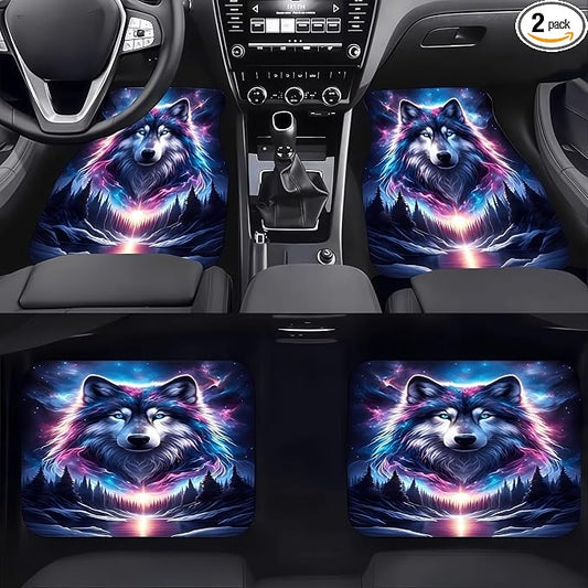 Universal Fit Car Floor Mats Set of 4Pcs, Colorful Mountain Wolf All-Weather Front Rear Car Carpet Mats, Non-Slip Car Floor Mat Car Accessories for Automotive Trucks SUV Sedans Vans