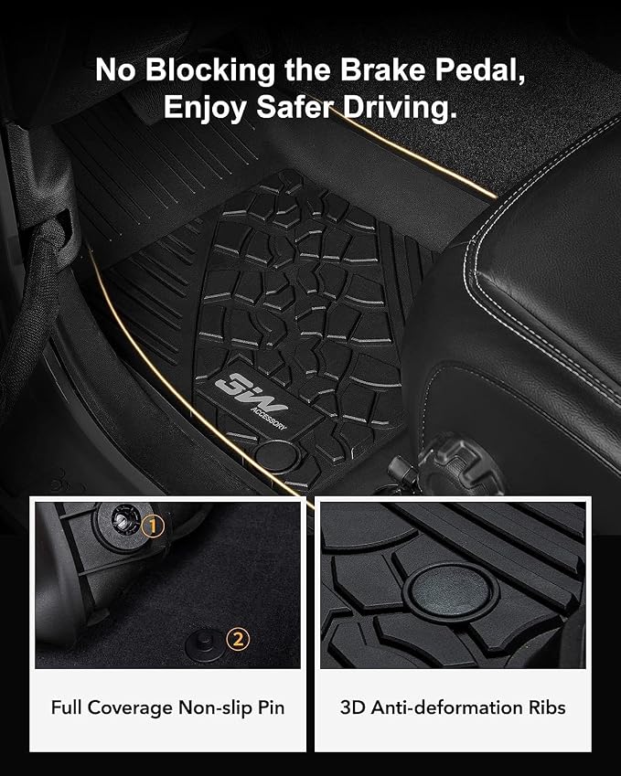 3W Floor Mats&Cargo Liner Fit for Jeep Wrangler JL 2018-2025 2026 Unlimited 4-Door Sahara Willys Rubicon Without Subwoofer (Non JK or 4XE) All-Weather TPE Floor Liner and Trunk Full Set Car Mats