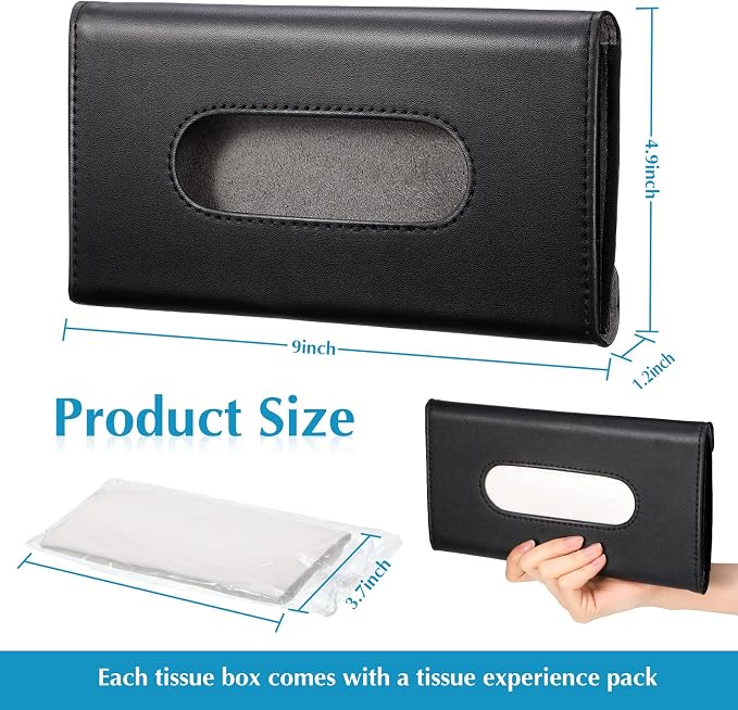 Mudder 2 Pcs Car Tissue Mask Holder Sun Visor Car Napkin Holder PU Leather Car Tissue Box Hanging Tissue Dispenser for Car Tissue Case Holder for Car Vehicle Backseat Interior Accessories (Black)