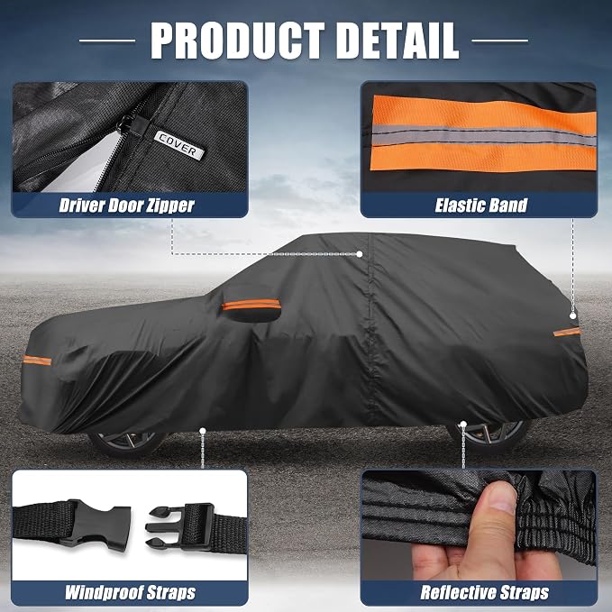 X AUTOHAUX Car Cover for Jeep Grand Cherokee 210D-PU Outdoor Full Car Cover All Weather with Door Zipper for Waterproof Windproof Sun Rain Snow Protection