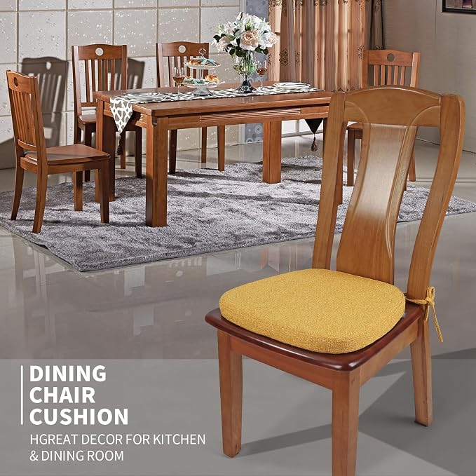 SINOSSO 1 Pack Memory Foam Chair Cushions for Dining Chair, Friendly Woven Fabric 16" U-Shape Comfortable Kitchen Chair Pad, Removable Slip Resistant Seat Cushion (1 Piece, Yellow)