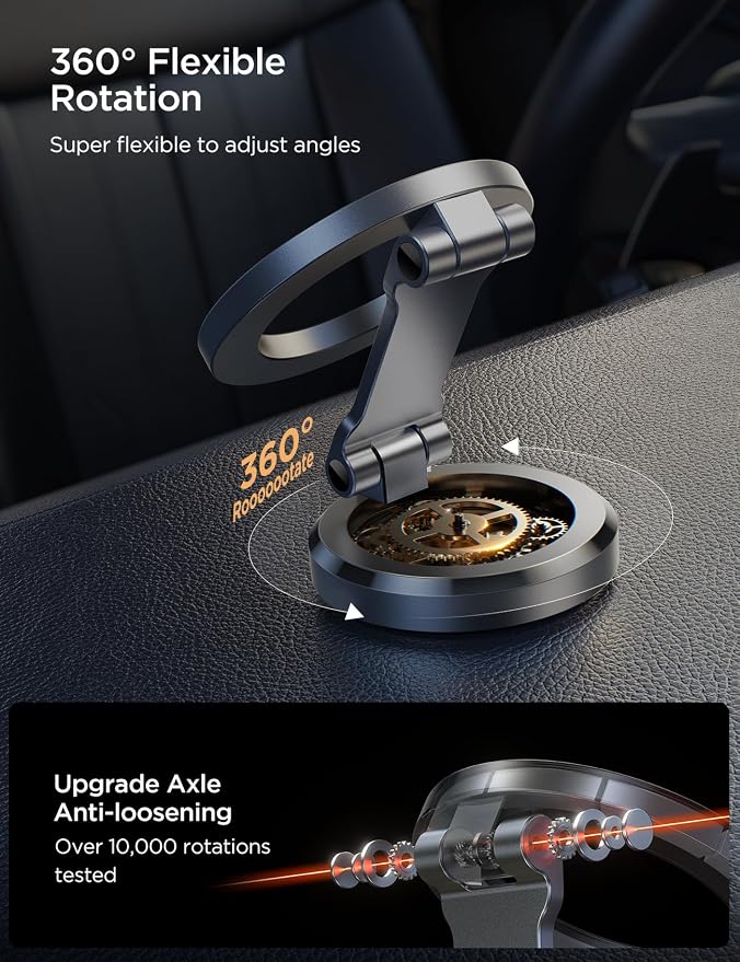 All-Metal MagSafe Car Mount, 360° Rotation Magnetic Car Holder, Space Gray | Strong Magnets Car Phone Holder for Car Dash, Car Accessories for Women Men, Car Mount for iPhone 17 Pro Max Air 16 15 14 13