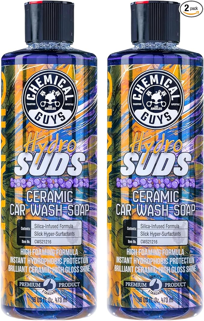 Chemical Guys, HydroSuds Ceramic Foaming Car Wash Soap, Berry, 16 oz, 2 Pk | Ceramic polymers add gloss and water beading, thick foam for cannons, guns or buckets