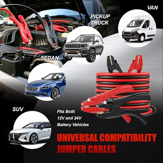 Heavy Duty Jumper Cables,6 Gauge 16 Feet Booster Battery Cable,Automotive Wires with LED Light,Alligator Clips,Carrying Bag,Safety Gloves and Iron Brush for Cars Truck