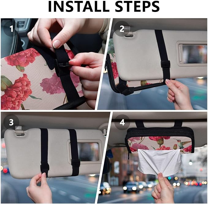 Red Carnation Hummingbird Car Tissue Holder Durable Napkin Holder Hanging Tissue Holders Case Car Tissues Bag for Sun Visor Seat Back Universal Auto