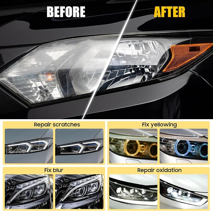 Headlight Restoration Kit — 800g Car Headlight Repair Kit, Car Headlight Lens Polish Kit for Yellowing, Haze, Oxidation & Scratches, Atomizing Cup Included