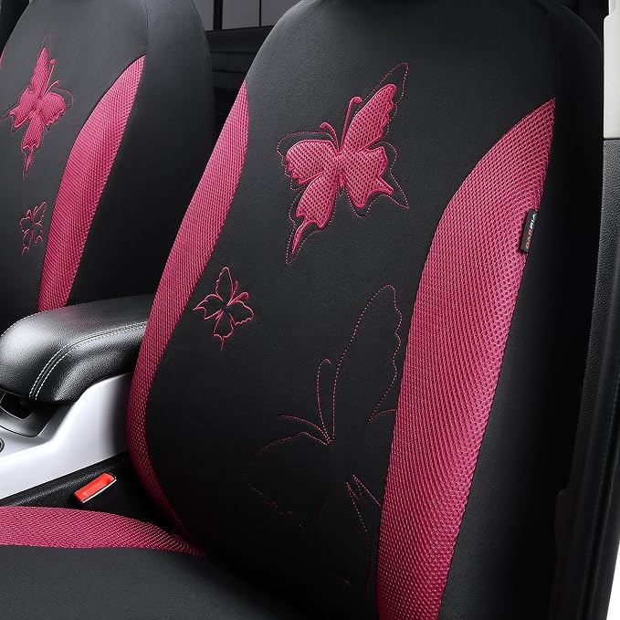 Flying Banner Butterfly car seat Covers ful Set Fashion Universal Lady Woman Female Rear Bench Split Colorized (Full Set - Lace, Burgundy)